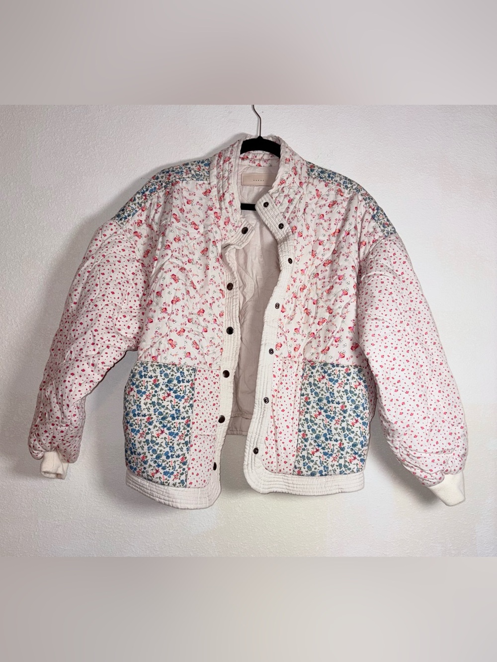 Blank NYC Quilted Floral Patchwork Puffer Jacket - Pink & Blue - Picture 2 of 9